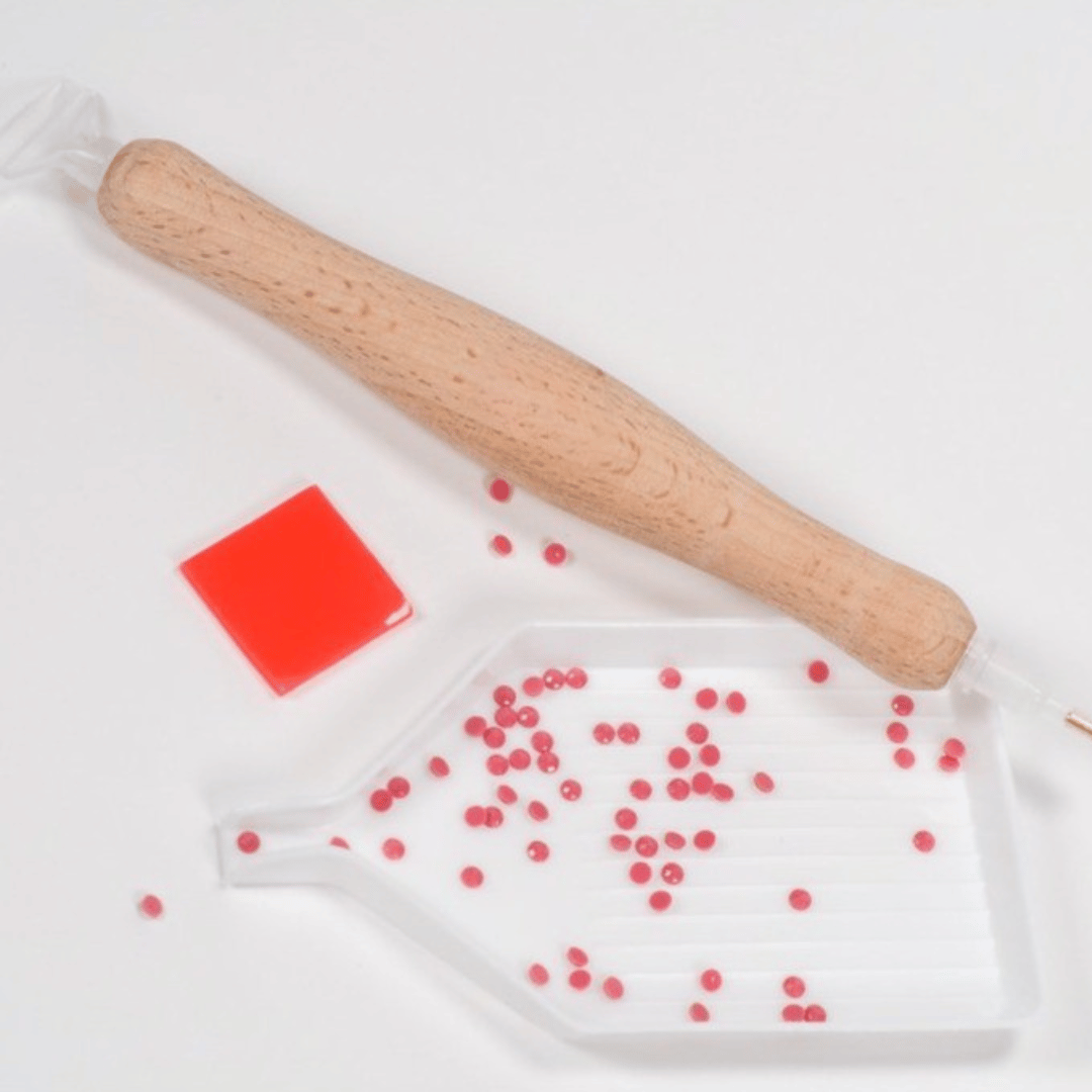 Diamond painting pen i træ med 2 spidser, bakke og voks