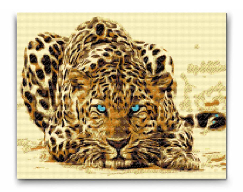 Blåøjet gepart - premium diamond art - diamond painting i højeste kvalitet