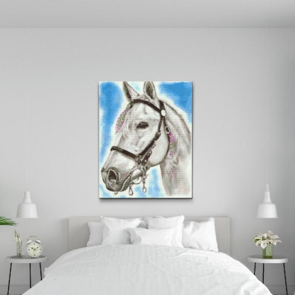 Hvid Hest - premium diamond art - diamond painting i højeste kvalitet