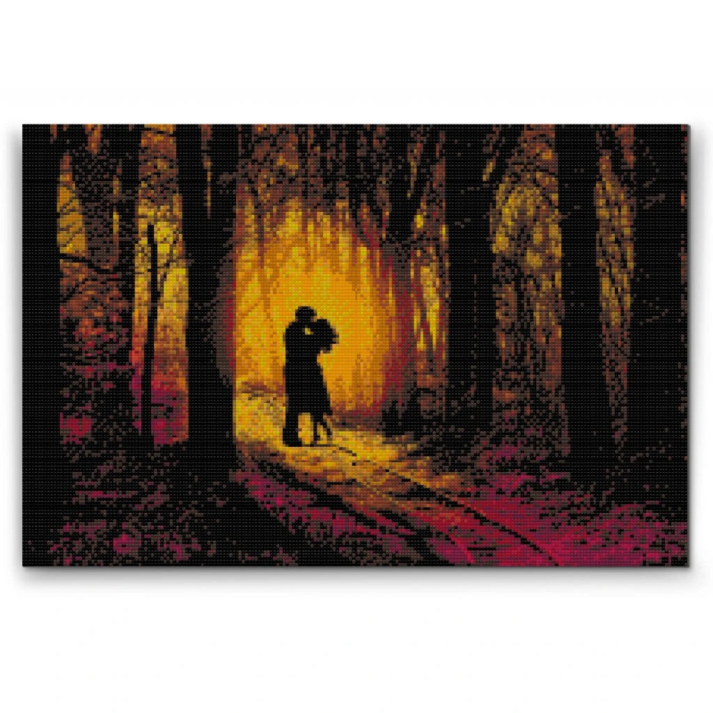 Diamond painting af kærestepar i skov