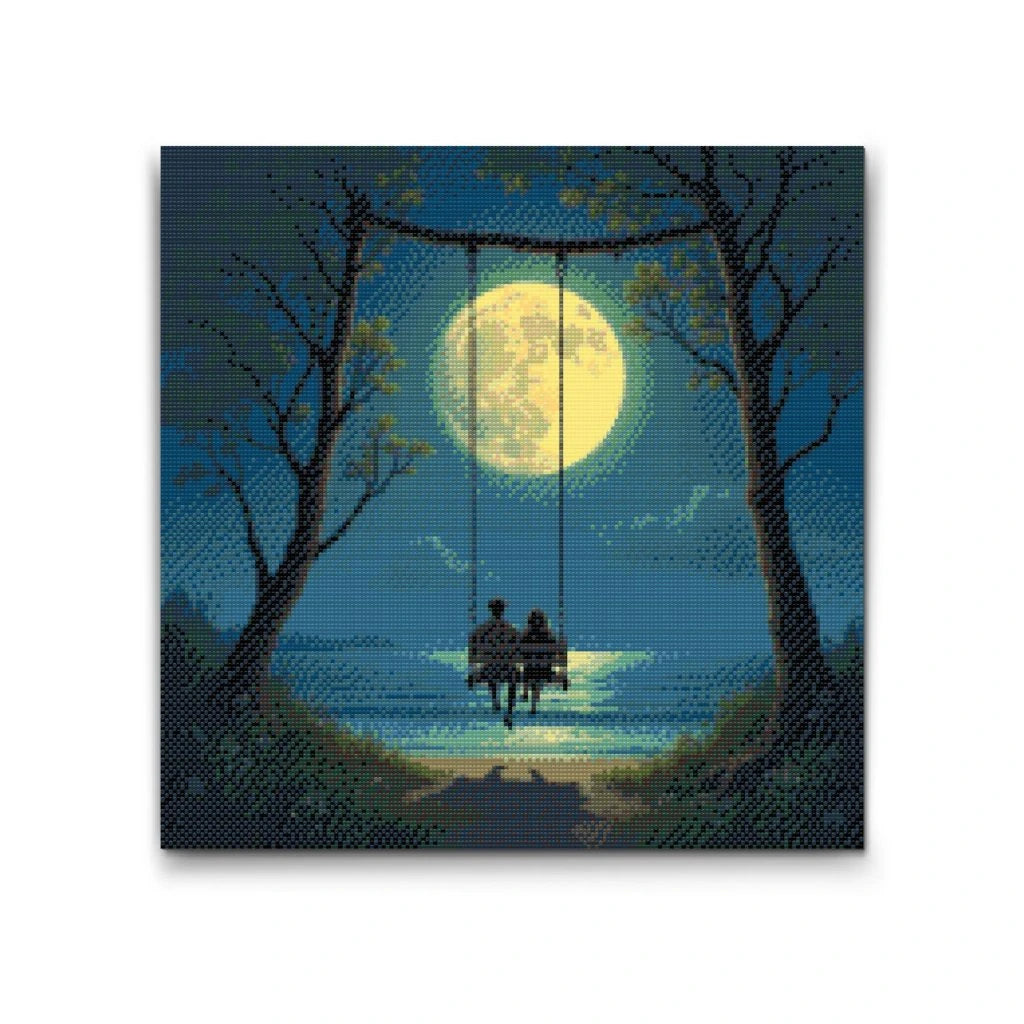 Romantisk diamond painting af kærester på en gynge