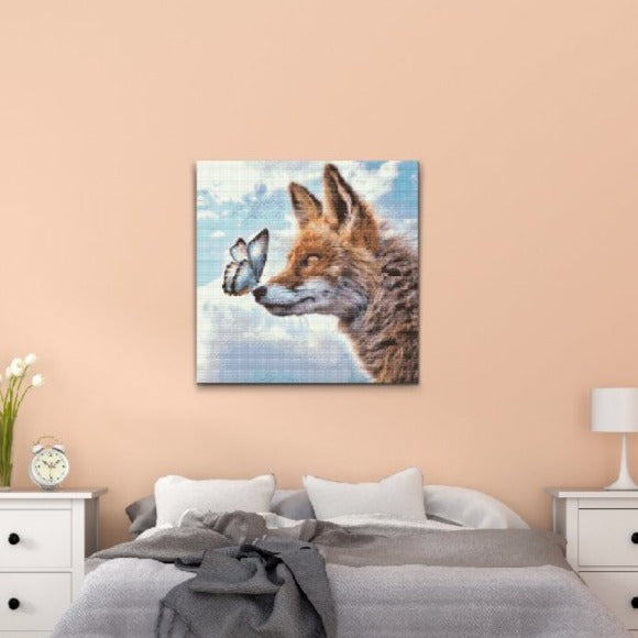 Ræv med sommerfugl- premium diamond art - diamond painting i højeste kvalitet