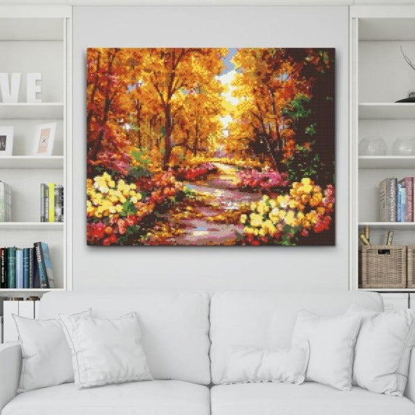 Efterår i skoven - premium diamond art - diamond painting i højeste kvalitet