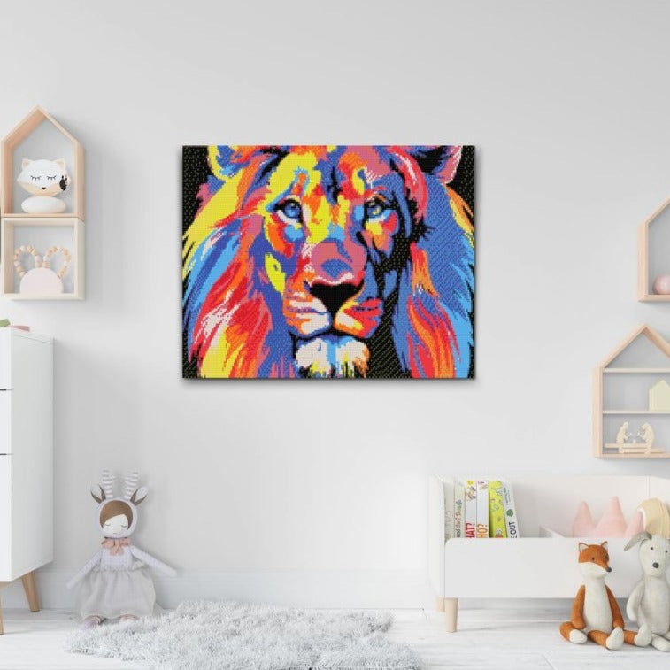 farverig løve premium diamond art painting