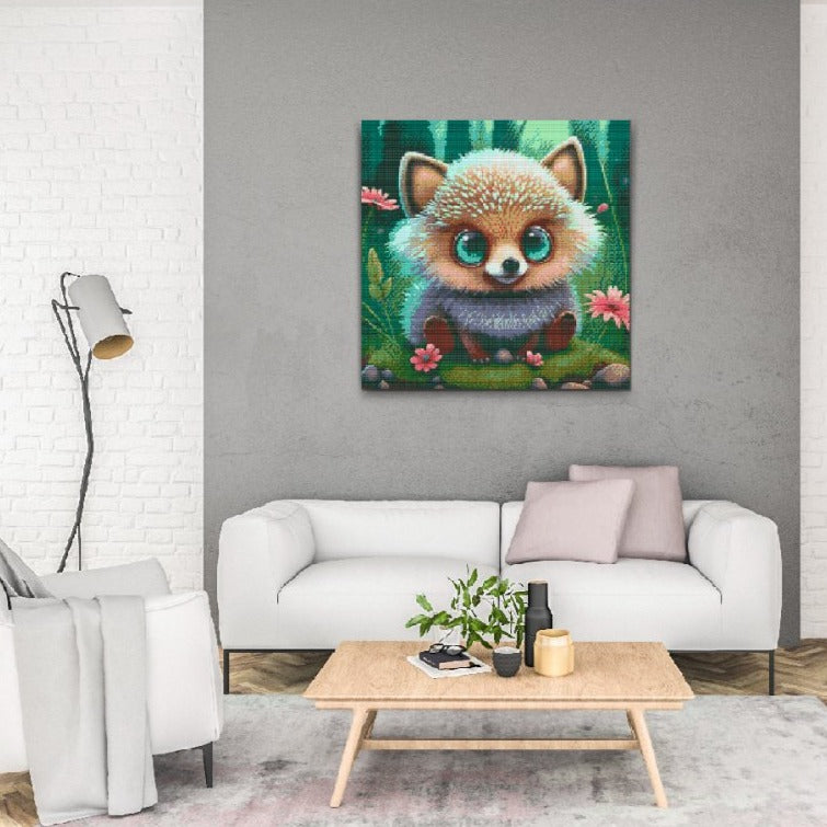 Diamond painting af sødt lille pindsvin med nuttet udtryk