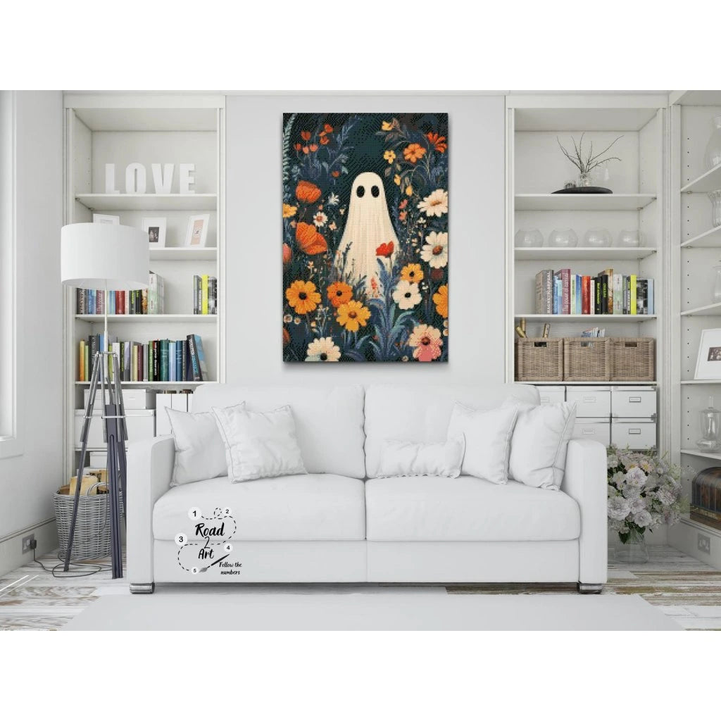 Spøgelse i blomsterengen diamond painting – Sødt og spooky motiv med blomster