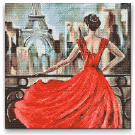 Lady in Red i Paris- premium diamond art - diamond painting i højeste kvalitet