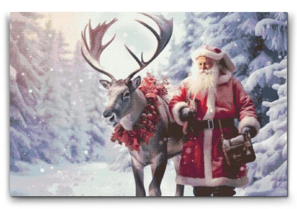Diamond Painting – Julemand og rensdyr i vinterlandskab | Perfekt til jul