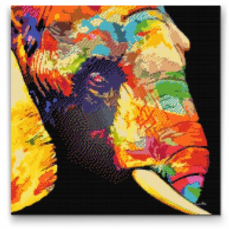 Farverig elefant - premium diamond art - diamond painting i højeste kvalitet